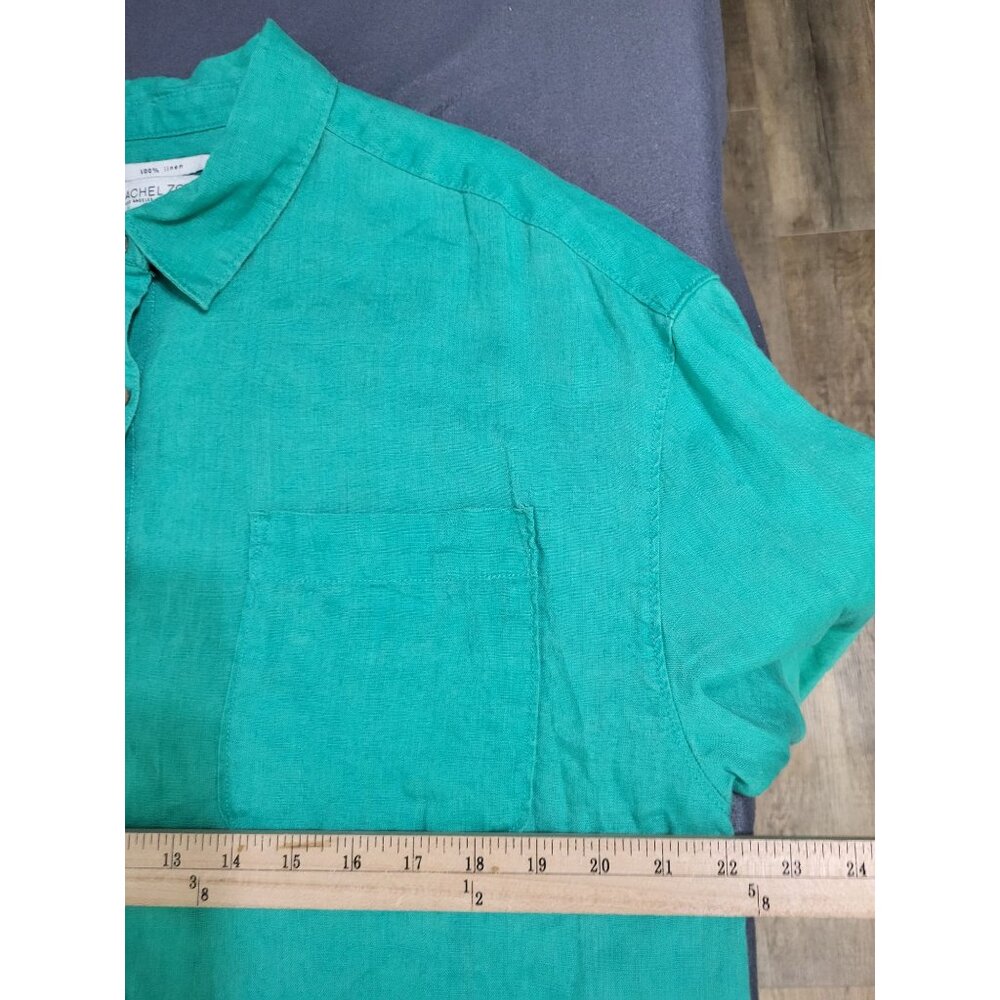Rachel Zoe Women's XL Green 100% Linen Button Up Long Sleeved Blouse - Picture 4 of 8